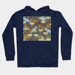 KINGFISHERS AND FLOWERING RUSH Art Nouveau Floral Pattern Hoodie